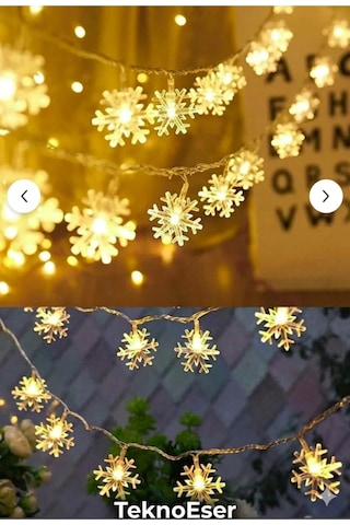 Kar Tanesi Led Işık Zinciri 5 Metre Pilli Noel Yılbaşı Dekorasyon Şeffaf Kablo 28 Led