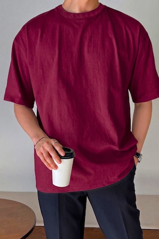 Genius Store Erkek Oversize Tişört Pamuk Kumaş Bisiklet Yaka Rahat Kalıp T-shirt Bordo