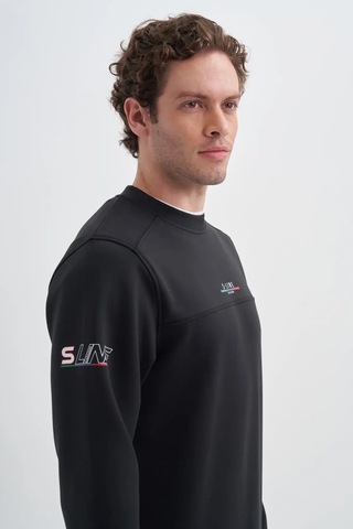 Cazador Regular Fit Scuba Kumaş Pamuk Karışımlı S-line Baskılı Sweatshirt-52380 Siyah