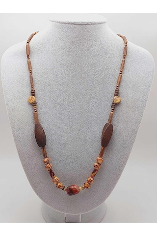 Yasamtohumu Ahşap & Jasper Tasarım Unisex Otantik Kolye 56098 Çok REnkli Çok Renkli