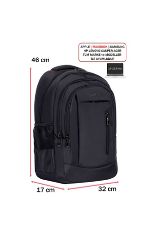 Dada 05 Siyah Laptop Sırt Çantası 14-15,6 İnç Usb Aparat Ortopedik Sırt Darbe Emici Koruma