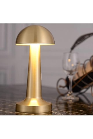 Mantar Model Retro Altın Masa Lambası Şarjlı Dekoratif Altın