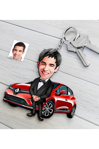 Kişiye Özel Bay Renault Clio Figürlü Plakalı Ahşap Karikatür Anah N11.14744