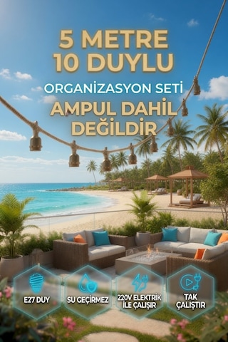 5 Metre 10 Duy Organizasyon Seti E27 Su Geçirmez 220v Bahçe Teras Festoon Ampulsüz Dış Mekan Işık Zinciri Siyah