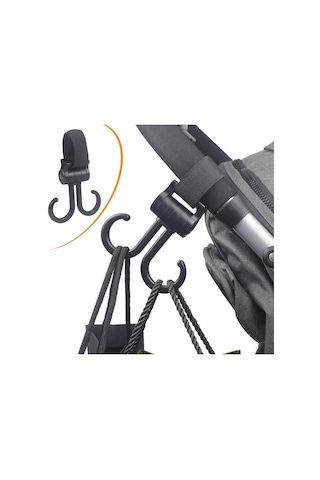 Zmc Bilişim 2li Bebek Arabasına Uyumlu Cırtlı Eşya Taşıma Aparatı 360 Derece Dönebilen Plastik Kanca Çok Renkli