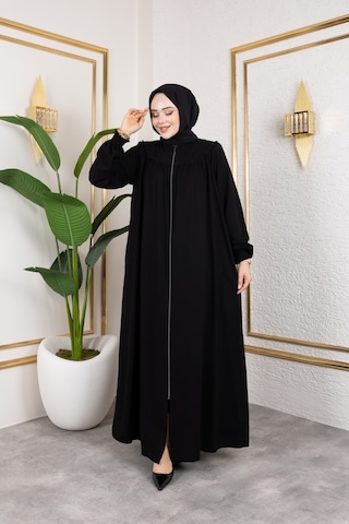 Nevayla Moda Ön Ve Arka Robalı Ferace - Siyah / F0142 Siyah