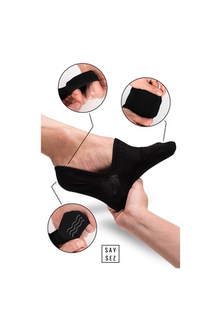 Saysez Bambu  Babet Asorti Dikişsiz Kaydırmaz Silikon Kadın Çorap  6'Lı Siyah - Beyaz