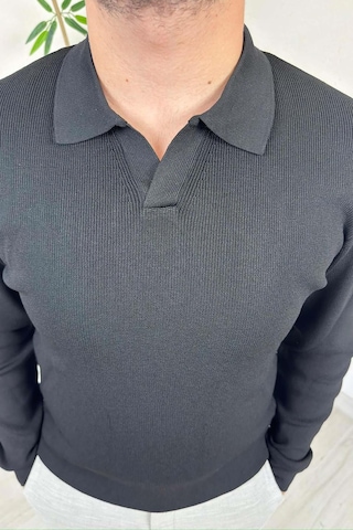 Explode - Erkek Siyah Polo Yaka Regular Triko Kazak Siyah