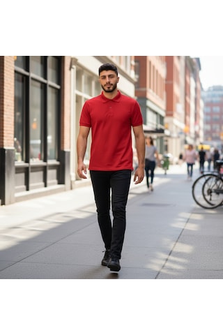 Bite Nose Renk Seçenekli Erkek Polo Yaka Tişört Günlük & Şık Pamuklu Slim Fit Açık Kırmızı