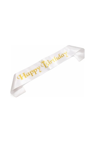 Kuşak Saten Happy Birthday Beyaz Üzeri Altın Baskılı Doğum Günü Tüm Yaşlar