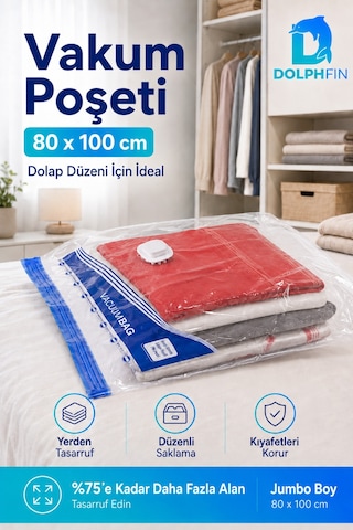 Vakumlu Poşet 80x100 Cm Battal Boy Yorgan Battaniye Hurç Giysi Saklama Torbası 1 Adet Şeffaf