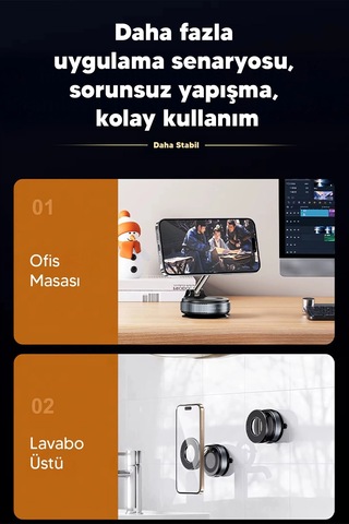 Vakumlu Araç İçi Telefon Tutucu - Güçlü Manyetik Magsafe Uyumlu Çok Renkli