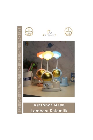 Kalemlik Dekoratif Çocuk Genç Odası Şık Fonksiyonel Modern Hediyelik Astronot Masa Lambası Kalemlik Çok Renkli