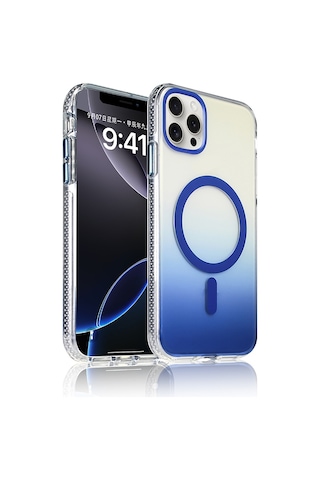 Techaks Apple Uyumlu iPhone 16 Pro Kılıf M-safe Şarj Özellikli Transparan Renk Geçişli Tchs Toros Kapak - Siyah Siyah