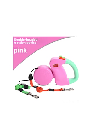 Moveevo Küçük Köpekler İçin Çift Başlı, Tutanaklanmayı Önleyen Otomatik Genişleyen Dayanıklı Taşıma Kordonu Pembe
