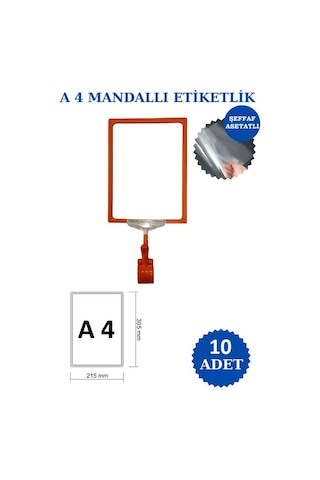 10 Adet Beyaz A4 Mandallı Fiyat Etiketi - Sepet, Stand, Teşhir, Askılık, Çerçeveli Fiyat Etiketi Beyaz