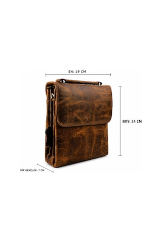 Alphaclub Bag Erkek Hakiki Crazy Deri Çok Bölmeli Çapraz Omuz Askılı El Ve Postacı Çantası Taba