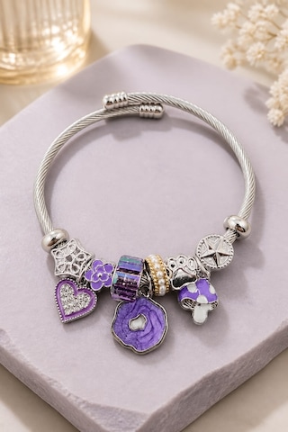 Mantar Ve Pati Figürlü Çoklu Charm Çelik Bileklik - Ayarlanabilir Bileklik Gümüş