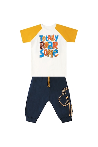 Denokids Roarsome Erkek Çocuk T-shirt Kapri Şort Takım Çok Renkli