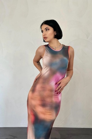 Modayakamoz Eyesof Bej Batik Desenli Elbise Çok renkli
