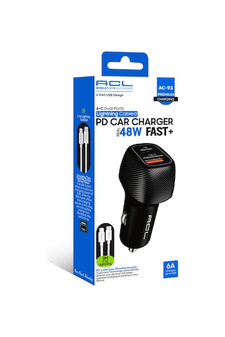 Ac-93 48w Pd 30w Çift Port Hızlı Araç Şarj Cihazı + Type-c Lightning Kablo