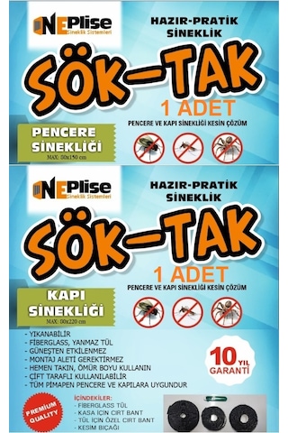 Pratik-hazır Sineklik 80x220 Cm Kapı - 80x150 Pencere-2'li Paket