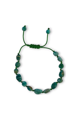 Canlı Renk Doğal Amazonit Bileklik Makrome Ayarlı 433-4 Yeşil