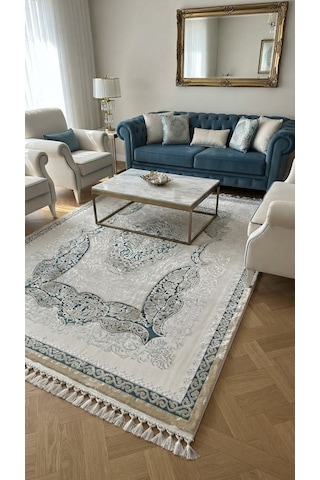 Dilek Halı İmage 4745b Salon Oturma Odası Halısı Krem Mavi