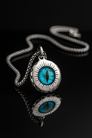 Arka Yüzünde Kuru Kafa Sembollü Mavi Ejder Gözü Paslanmaz Çelik Kolye Mavi