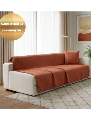 %100 Pamuk Kaymaz & Terletmez & Saçaklı & Yumuşak Koltuk Örtüsü-tek Ve Çift Kişilik Koltuklar İçin- 170 X 200 Cm Kiremit