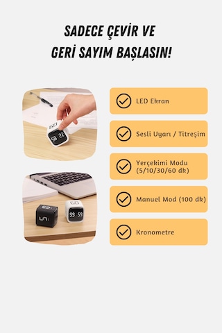 GWORKE Gt-1 Pomodoro Zamanlayıcı Küp Flip Timer Öğrenci Ders Çalışma Saati, Mutfak Kronometresi - Siyah