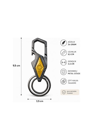Premium Metal Karabinalı Anahtarlık Çift Halkalı Şık Tasarım 9,5 Cm Gri