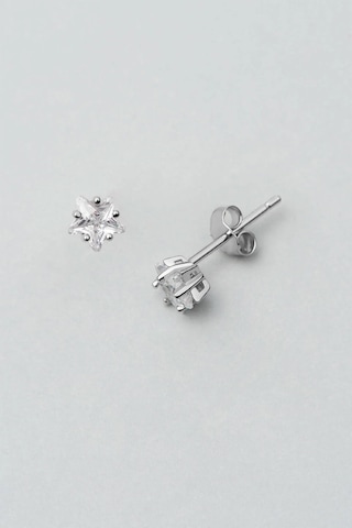 Yıldız Taşlı 18 Ayar Beyaz Altın Kaplama Gümüş Tek Taş Küpe