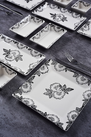 Piatti Naturali 12 Parça 4 Kişilik Black Rose Kahvaltı Takımı Handmade Sunum Set Siyah