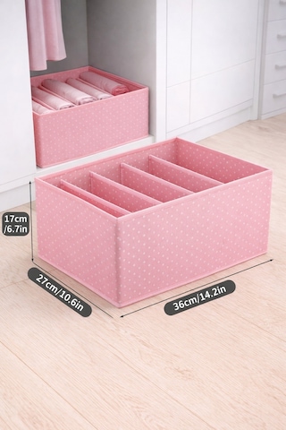 Serstil 3 Adet - 5 Bölmeli Dolap Ve Çekmece Içi Düzenleyici Saklama Kutusu Organizer - Pembe Benekli Pembe Puantiye