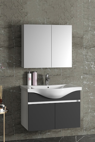 Yıldız 80 Cm Beyaz-antrasit Gri Mdf Asma Banyo Dolabı Takımı Beyaz - Antrasit