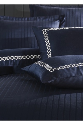 Dantela Nüans Nakışlı Pamuksaten Çift Kişilik Nev.takımı-lacivert Lacivert