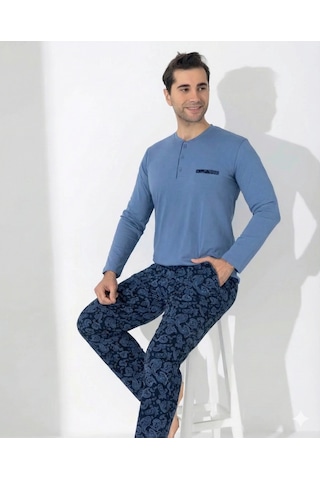 Kocabey Boyraz 0403 Erkek Uzun Kol Pijama Takımı Mavi