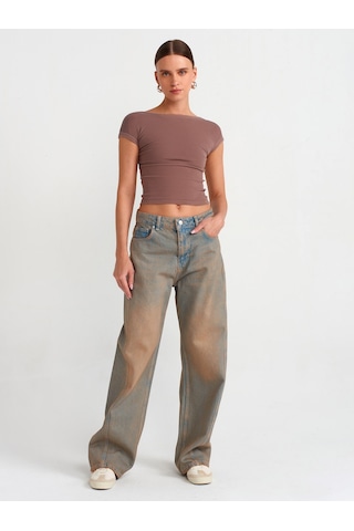 Dilvin Önü Parçalı Baggy Denim Pantolon Tint Kırmızı