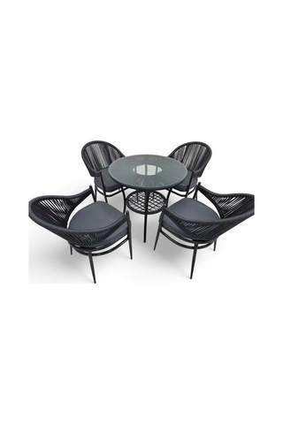 Papatya İp Örgü Alüminyum 4 Lü Masa Takımı Antrasit
