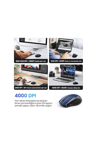 Ugreen MU006 4.000 DPI Ergonomik Sessiz Kablosuz Optik Mouse