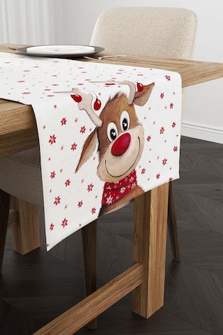 Kırmızı Geyik Yılbaşı Temalı Dijital Baskılı Runner Cgh1371-rn