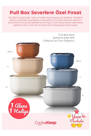 Cooknkeep Pull Box İtalia Production 3'lü Set Bej Kahve , Gri Mavi