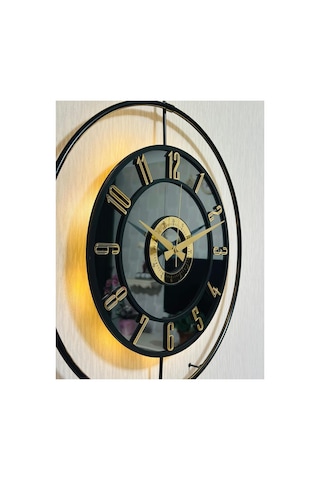 Pey Aksesuar Metal Camlı Duvar Saati 50 X 70 Cm Orta Boy Işıklı Gerçek Cam M51-siyah-füme-siyah-gold M51-siyah-füme-siyah-gold
