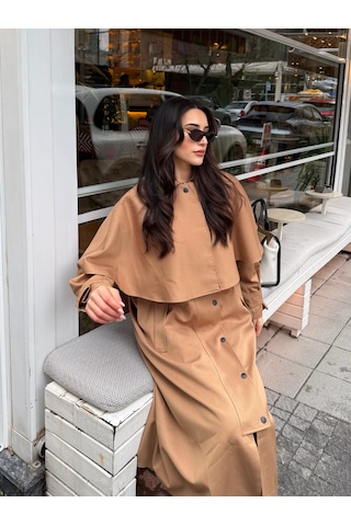 Laluvia Camel Çıkarılabilir Kapüşon Detaylı Pelerinli Trençkot - 85179 Camel