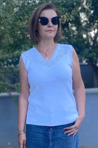 Mia Butik Kadın Lina Beyaz Merserize Kolsuz Bluz Beyaz