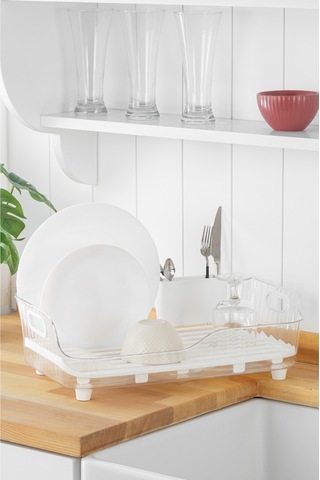 Vienev Lavabo Kenarı Tezgah Üstü Süzgeçli Bulaşıklık Şeffaf