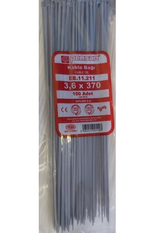 Pemsan 3.6X370 Plastik Cırt Kelepçe Kablo Bağı Gri