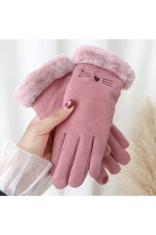 Dokunmatik Ekran Kadife Kalın Soğuk Önleyici Peluş Kürklü Eldiven 001