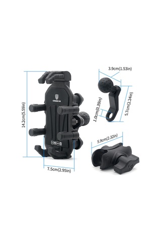 Motosiklet Dikiz Aynası Dağı Alüminyum Alaşımlı Şok Emici Cep Telefonu Tutucu Siyah Siyah